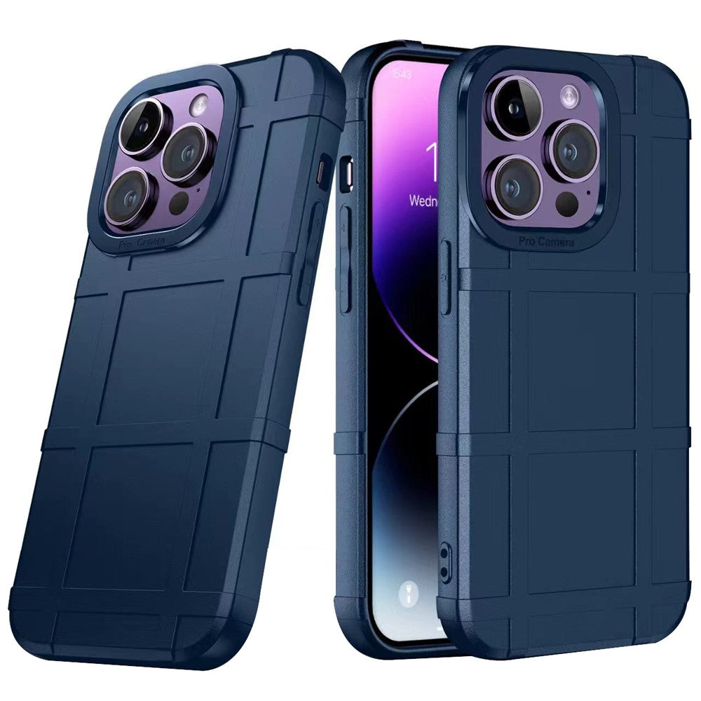 For iPhone 15 Pro Shockproof TPU Phone Cover Square Grid Leather Texture Phone Case