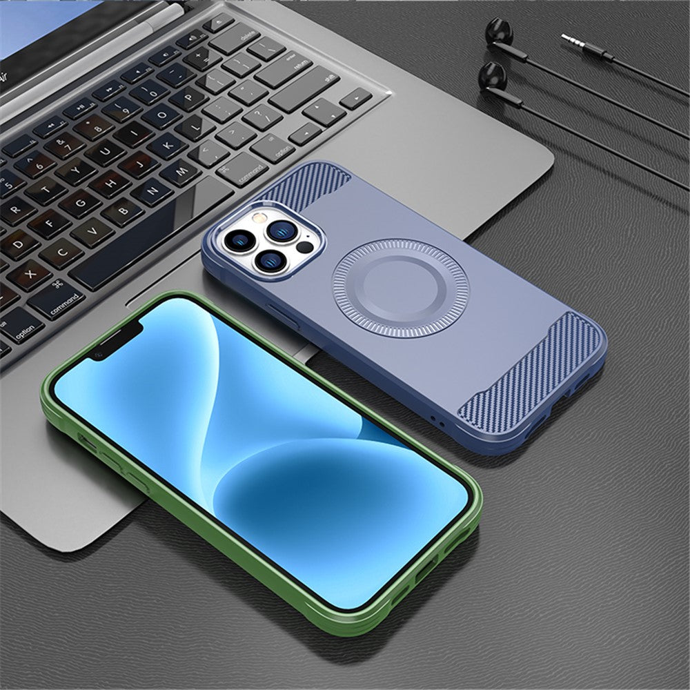 iPhone 12 Pro Max Case Carbon Fiber Texture TPU Phone Cover Compatible with MagSafe