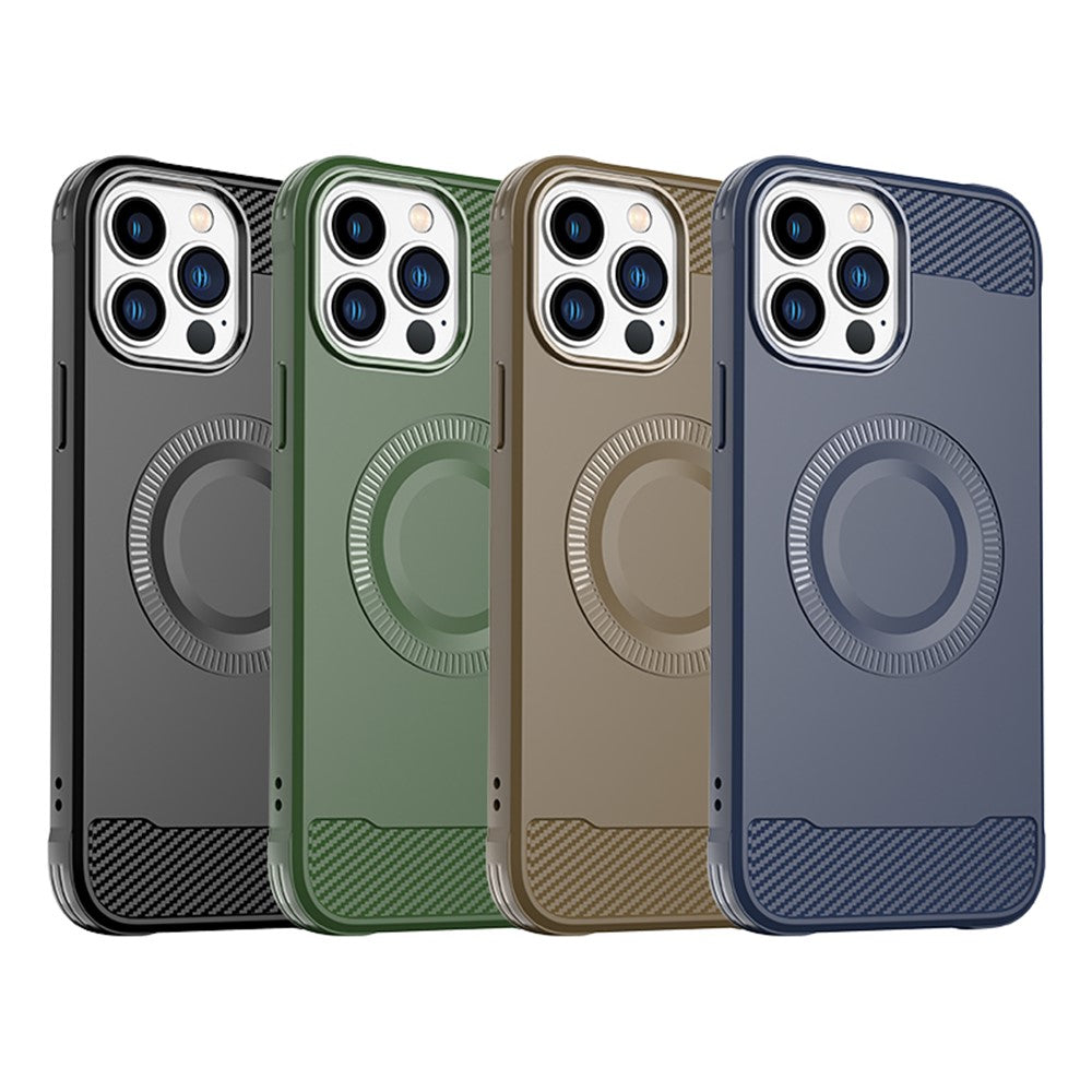 iPhone 12 Pro Max Case Carbon Fiber Texture TPU Phone Cover Compatible with MagSafe