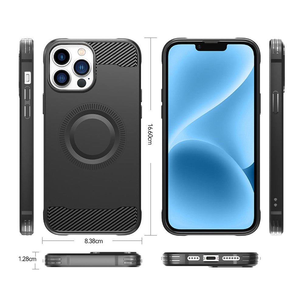 iPhone 12 Pro Max Case Carbon Fiber Texture TPU Phone Cover Compatible with MagSafe