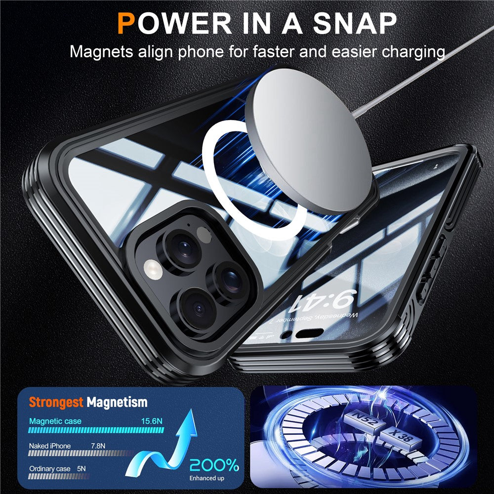 For iPhone 16 Pro Max Magnetic Case PC + TPU Shockproof Phone Cover with Screen Film