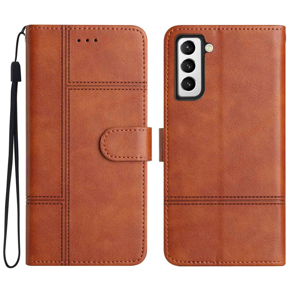Scratch Proof Flip Wallet Case for Samsung Galaxy S21 4G / 5G, Business Style Cowhide Texture PU Leather Phone Stand Cover with Strap