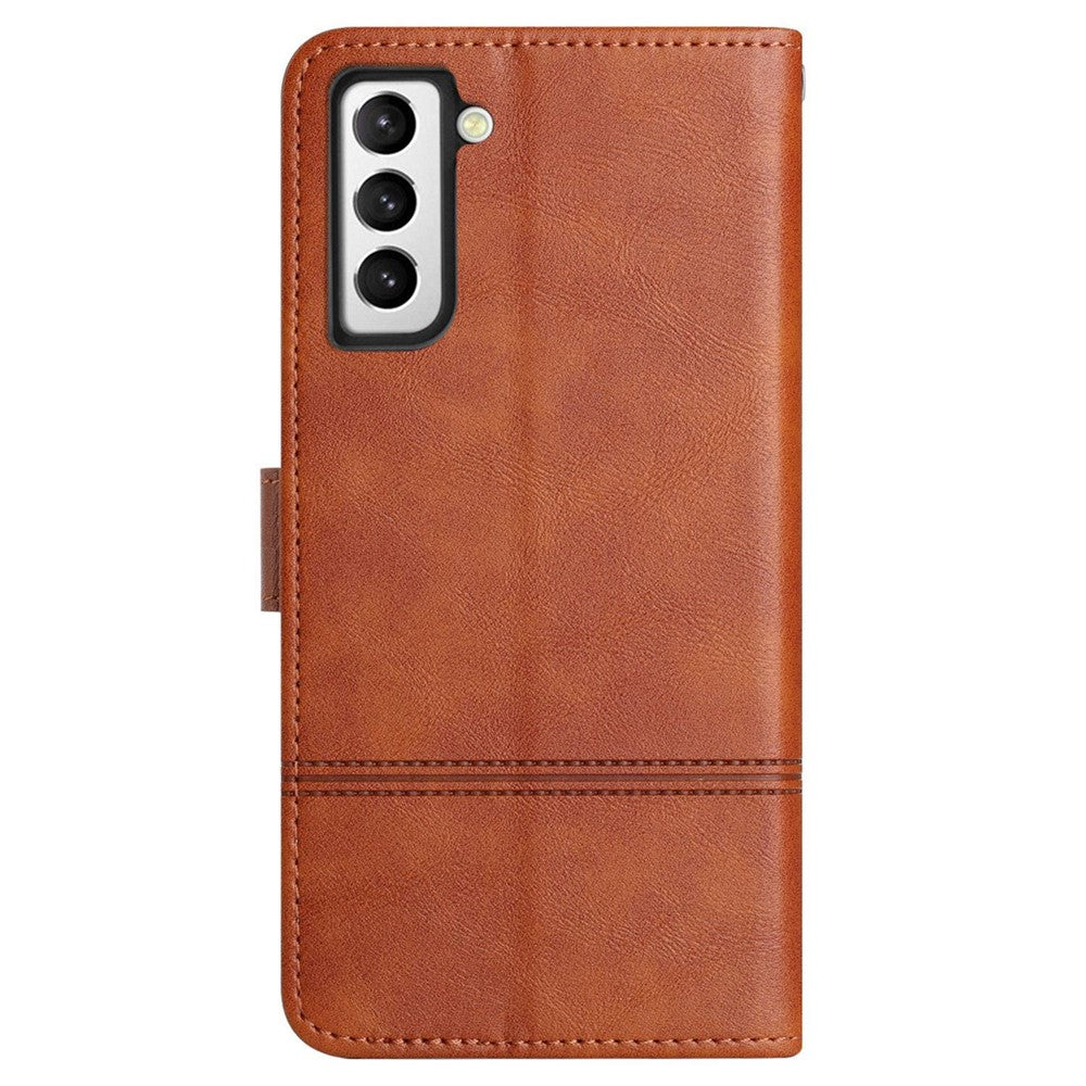 Scratch Proof Flip Wallet Case for Samsung Galaxy S21 4G / 5G, Business Style Cowhide Texture PU Leather Phone Stand Cover with Strap