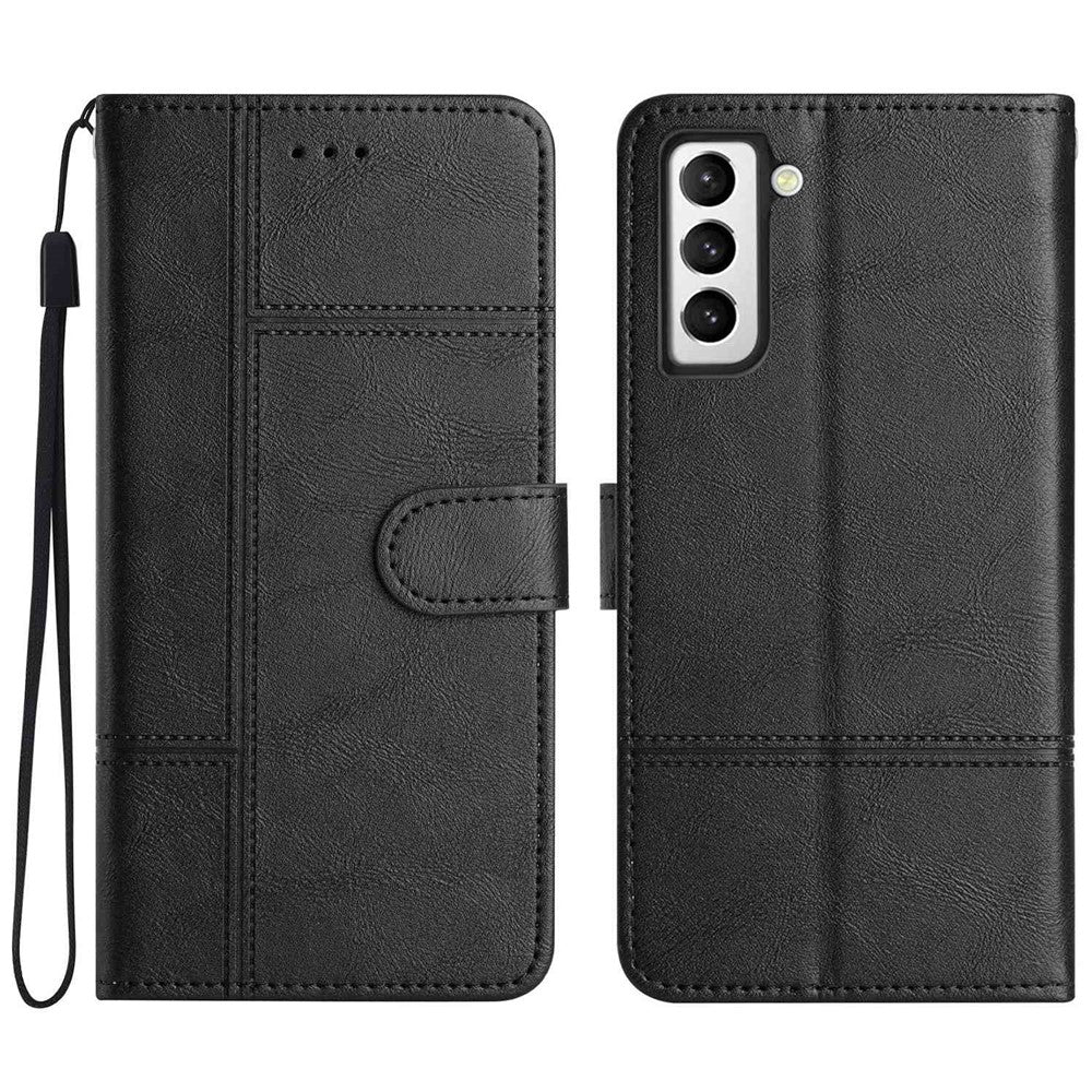 Scratch Proof Flip Wallet Case for Samsung Galaxy S21 4G / 5G, Business Style Cowhide Texture PU Leather Phone Stand Cover with Strap