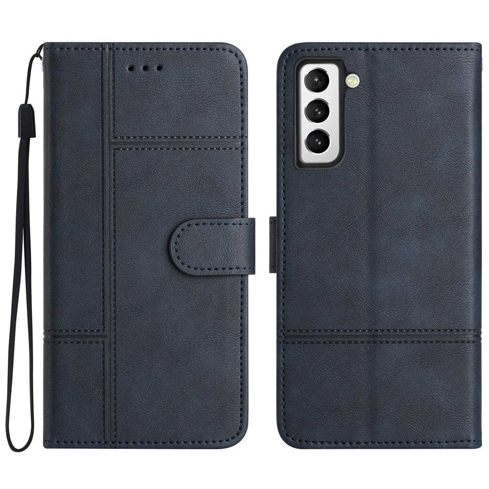 Scratch Proof Flip Wallet Case for Samsung Galaxy S21 4G / 5G, Business Style Cowhide Texture PU Leather Phone Stand Cover with Strap