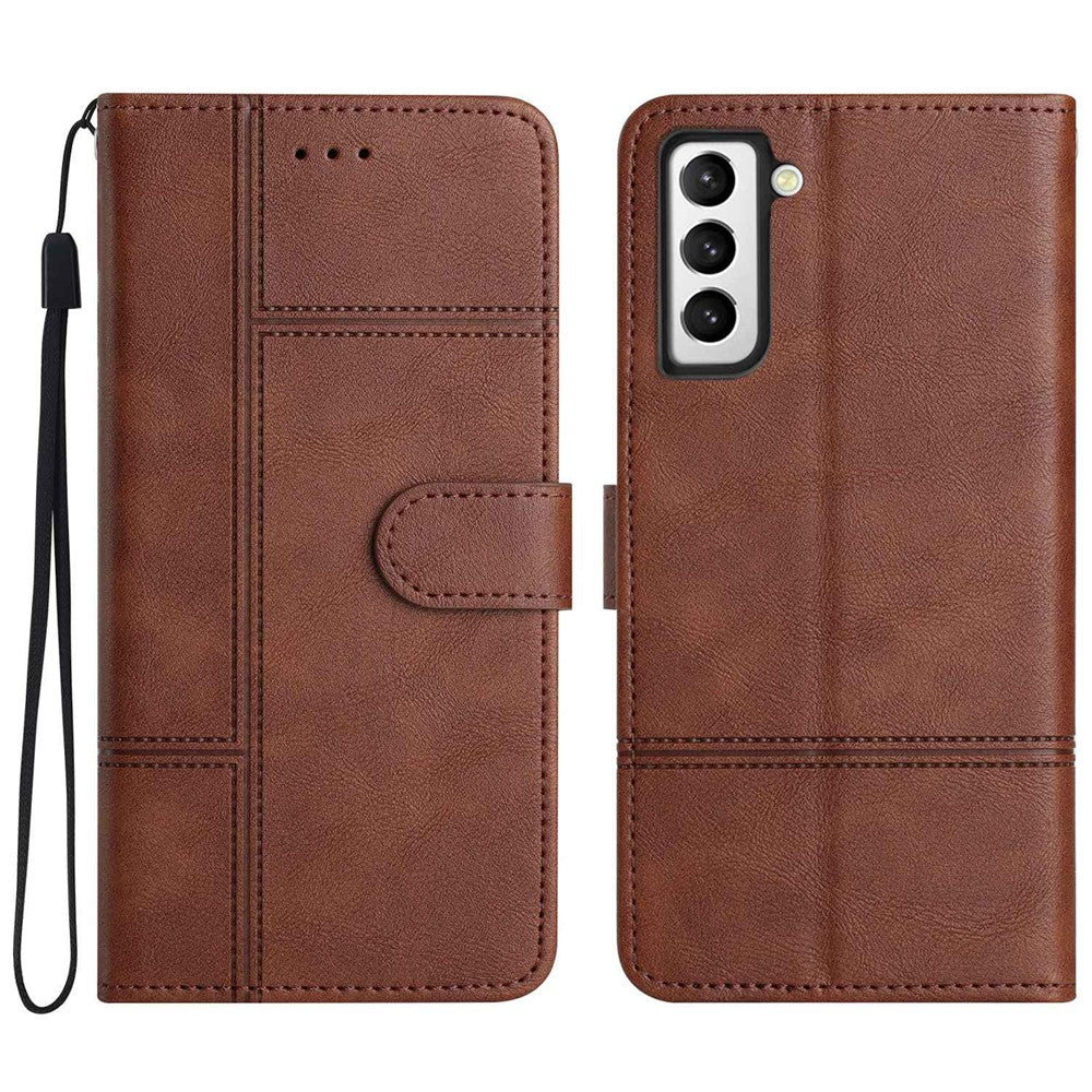Scratch Proof Flip Wallet Case for Samsung Galaxy S21 4G / 5G, Business Style Cowhide Texture PU Leather Phone Stand Cover with Strap