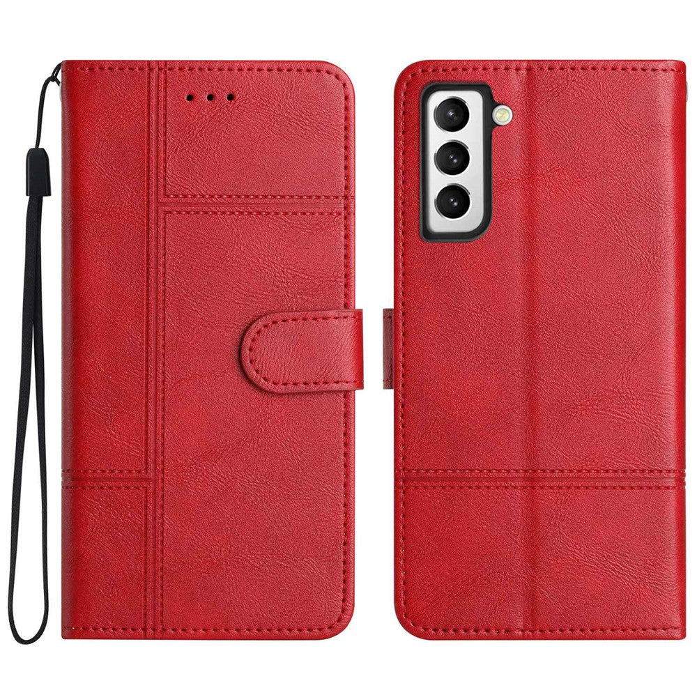 Scratch Proof Flip Wallet Case for Samsung Galaxy S21 4G / 5G, Business Style Cowhide Texture PU Leather Phone Stand Cover with Strap