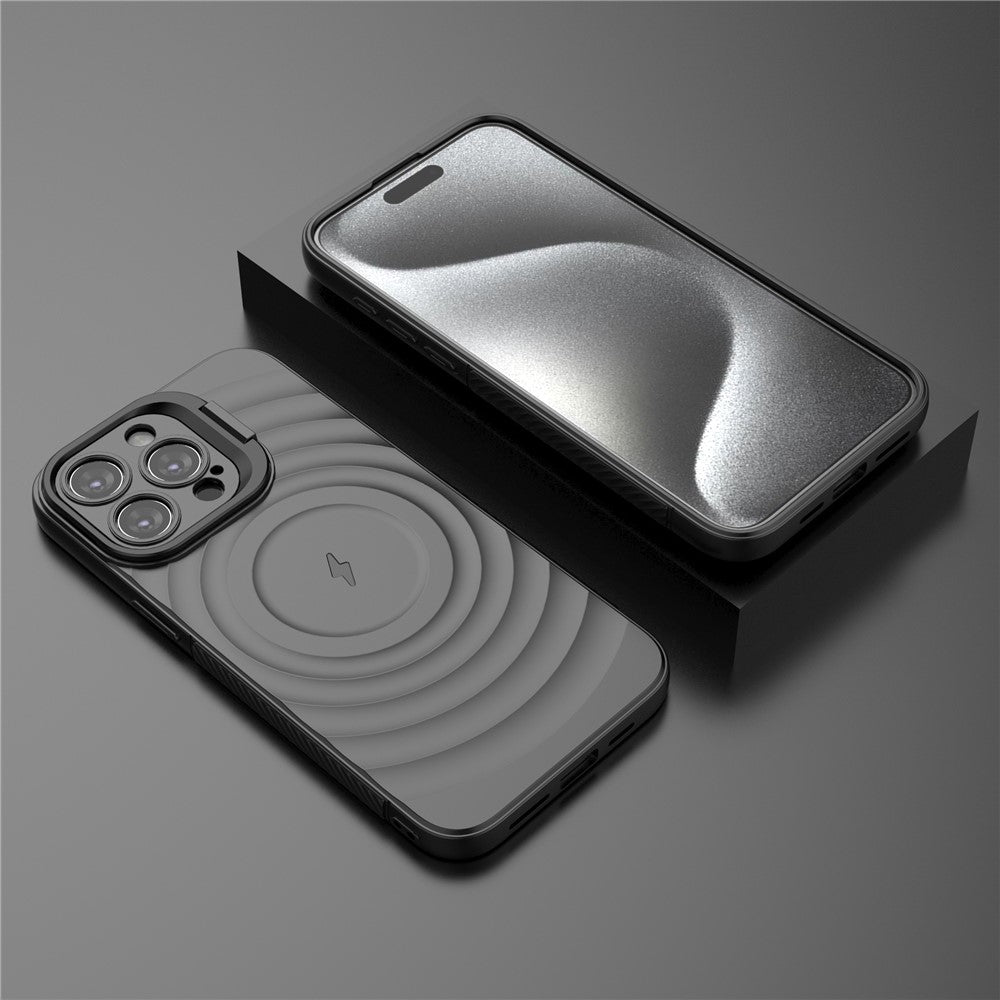 For iPhone 16 Pro Max Case PC Kickstand Ripple Texture TPU Phone Cover Compatible with MagSafe