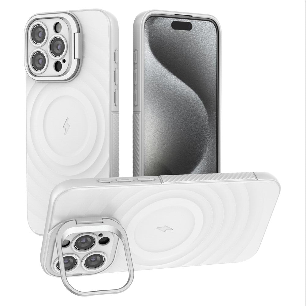 For iPhone 16 Pro Max Case PC Kickstand Ripple Texture TPU Phone Cover Compatible with MagSafe