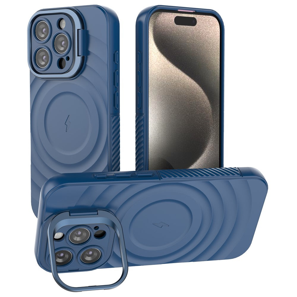 For iPhone 16 Pro Max Case PC Kickstand Ripple Texture TPU Phone Cover Compatible with MagSafe