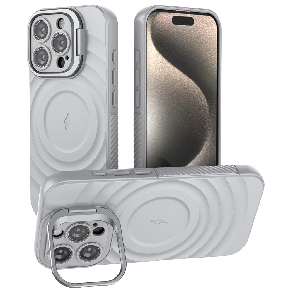 For iPhone 16 Pro Max Case PC Kickstand Ripple Texture TPU Phone Cover Compatible with MagSafe