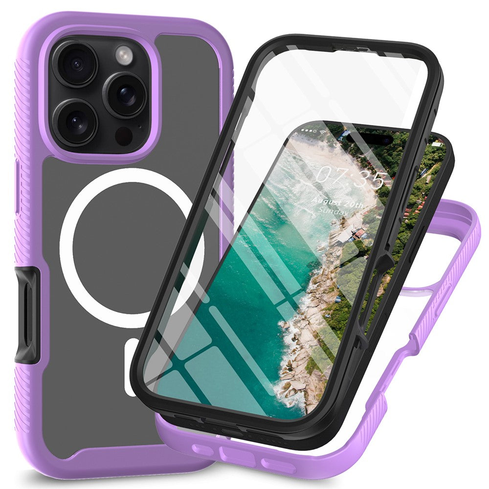 For iPhone 16 Pro Max Magnetic Case PC+TPU Phone Cover with PET Screen Film All-Around Protection