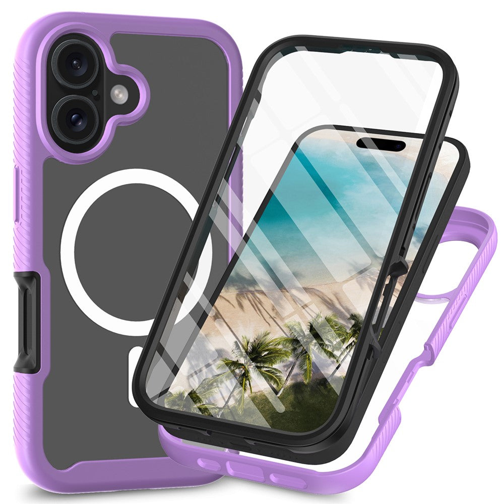 For iPhone 16 Plus Magnetic Case PC+TPU Phone Cover with PET Screen Film All-Around Protection