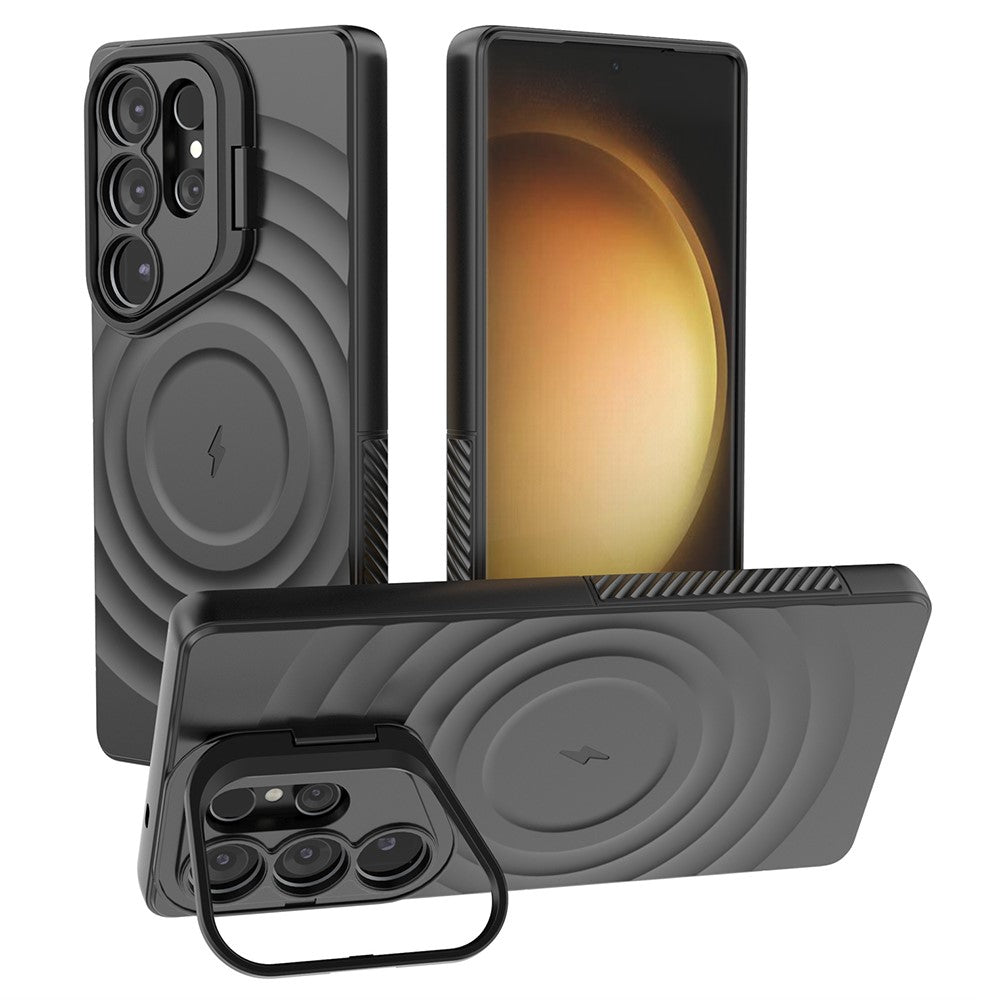 For Samsung Galaxy S25 Ultra Case Compatible with MagSafe PC Kickstand Ripple Texture TPU Phone Cover