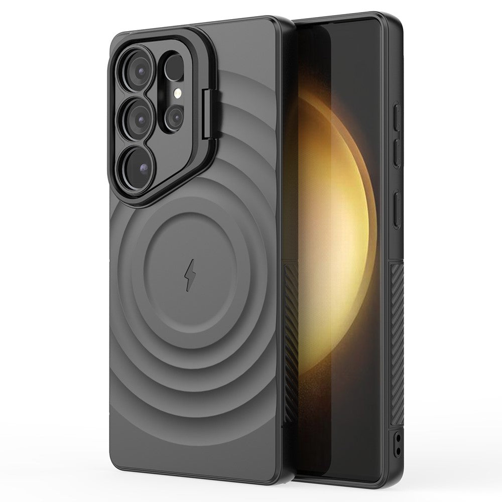 For Samsung Galaxy S25 Ultra Case Compatible with MagSafe PC Kickstand Ripple Texture TPU Phone Cover