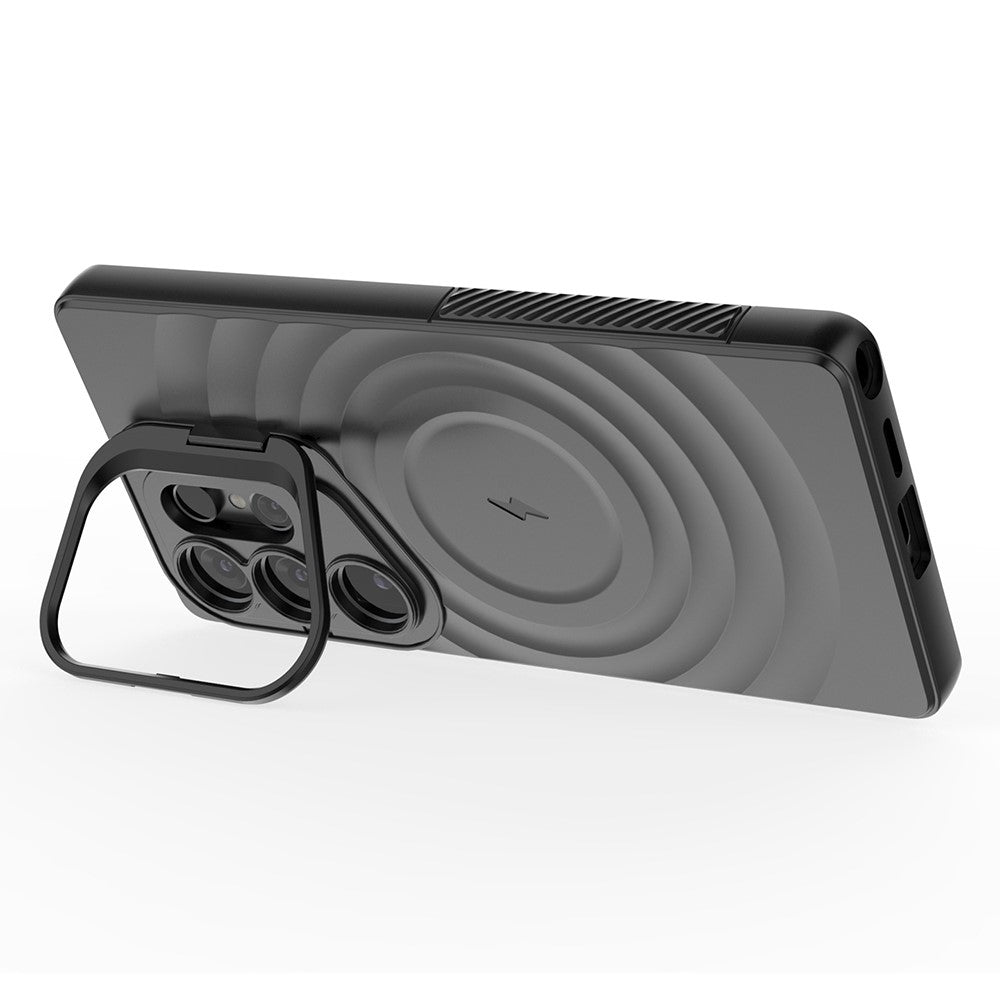 For Samsung Galaxy S25 Ultra Case Compatible with MagSafe PC Kickstand Ripple Texture TPU Phone Cover