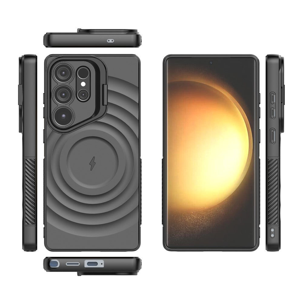 For Samsung Galaxy S25 Ultra Case Compatible with MagSafe PC Kickstand Ripple Texture TPU Phone Cover