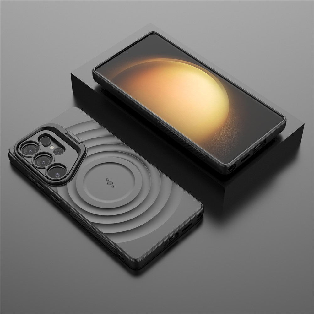 For Samsung Galaxy S25 Ultra Case Compatible with MagSafe PC Kickstand Ripple Texture TPU Phone Cover