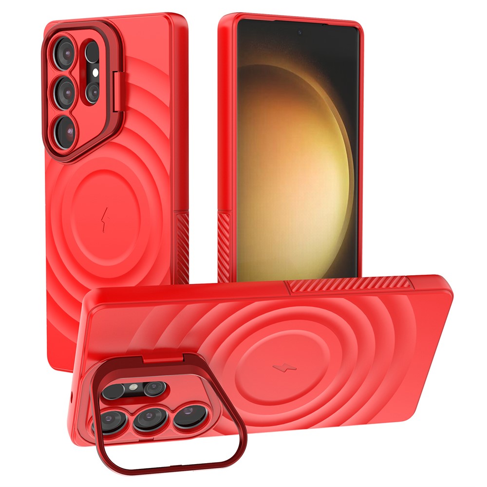 For Samsung Galaxy S25 Ultra Case Compatible with MagSafe PC Kickstand Ripple Texture TPU Phone Cover