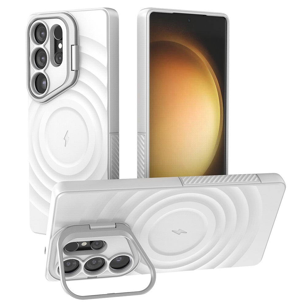 For Samsung Galaxy S25 Ultra Case Compatible with MagSafe PC Kickstand Ripple Texture TPU Phone Cover