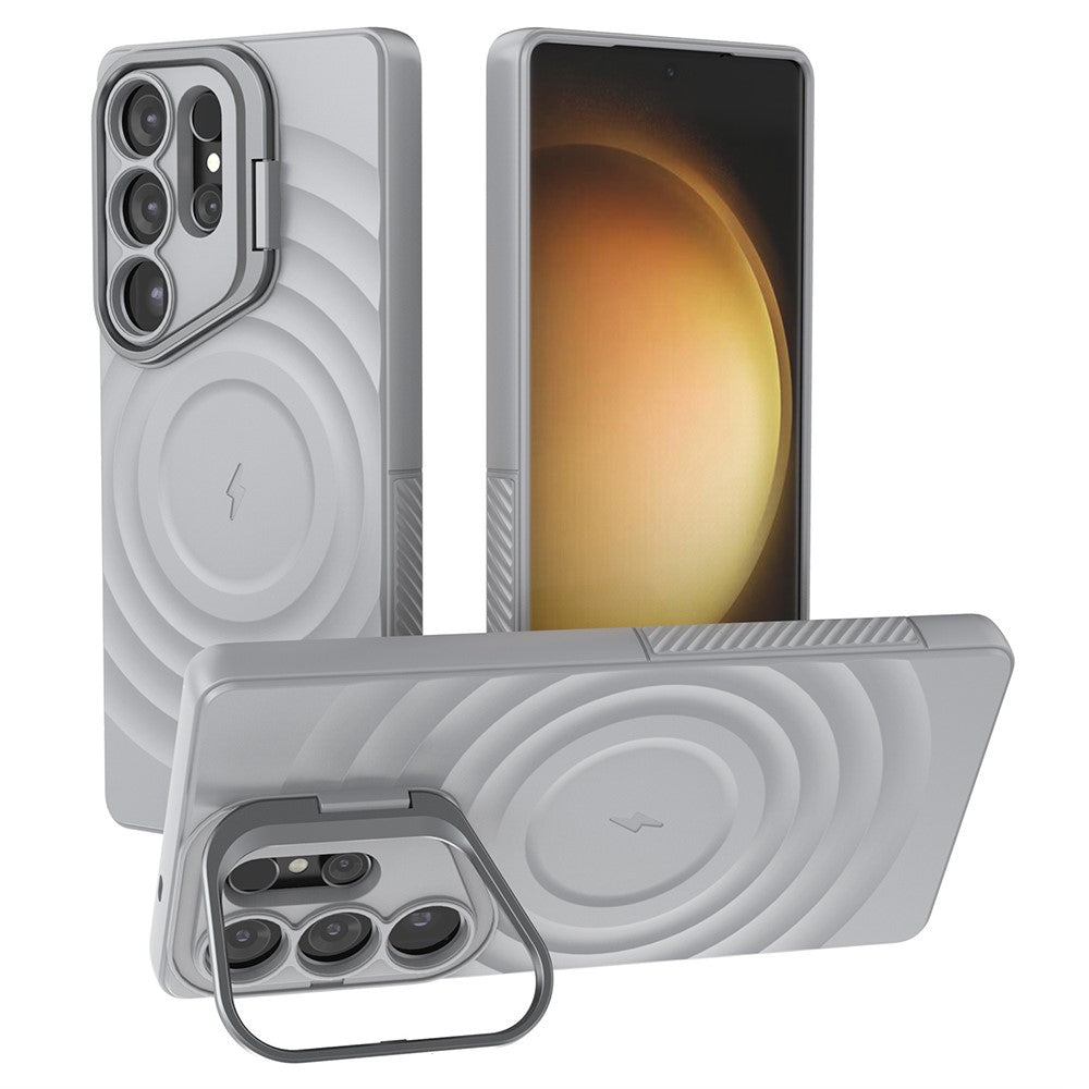 For Samsung Galaxy S25 Ultra Case Compatible with MagSafe PC Kickstand Ripple Texture TPU Phone Cover