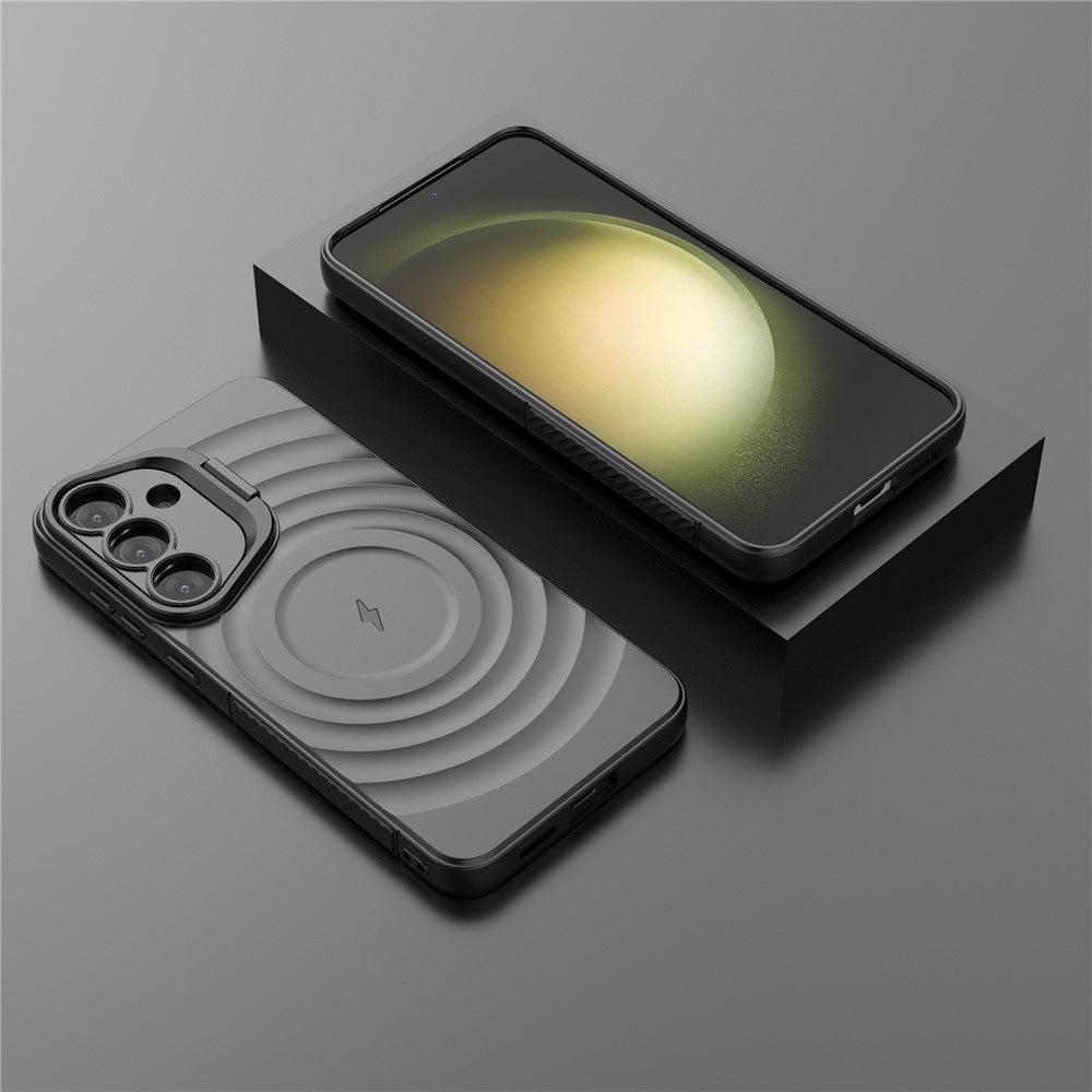 For Samsung Galaxy S25+ Case Compatible with MagSafe PC Kickstand Ripple Texture TPU Phone Cover