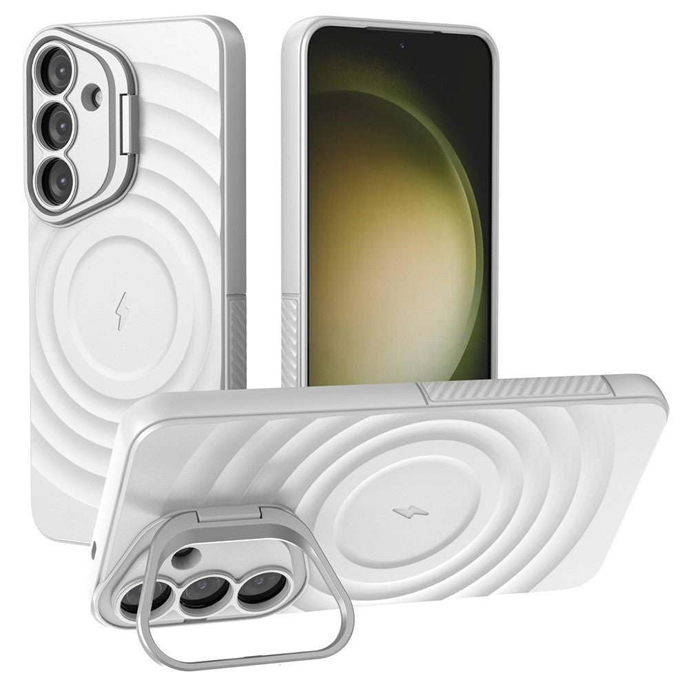 For Samsung Galaxy S25+ Case Compatible with MagSafe PC Kickstand Ripple Texture TPU Phone Cover