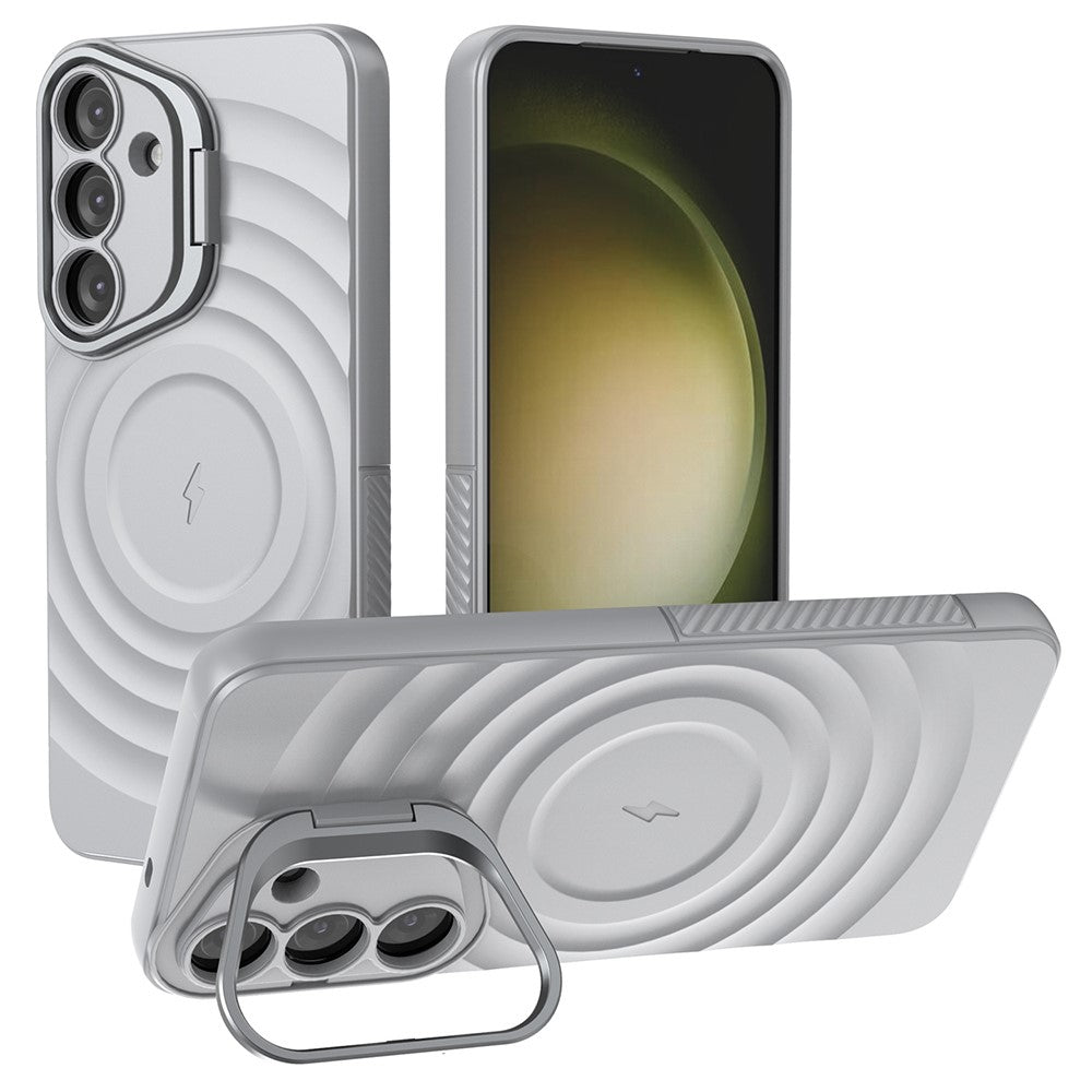 For Samsung Galaxy S25 Case Compatible with MagSafe PC Kickstand Ripple Texture TPU Phone Cover