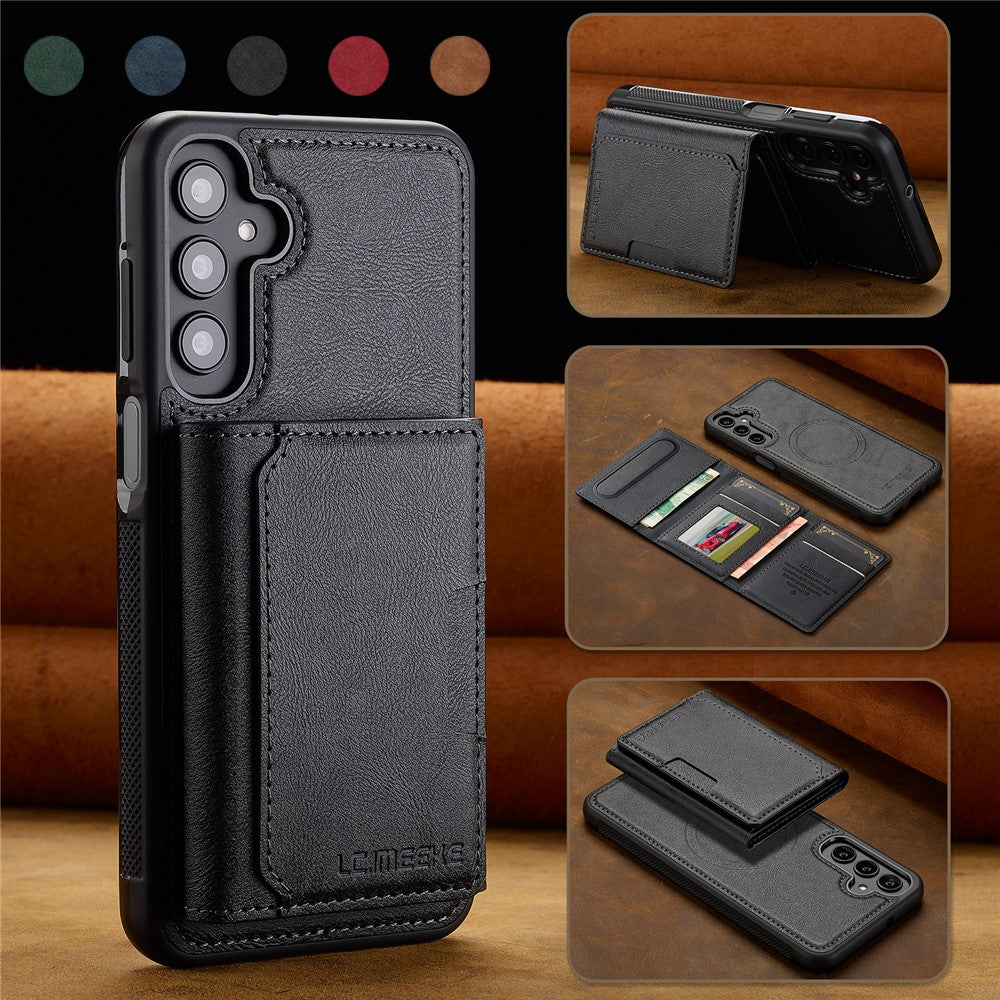 Samsung Galaxy A55 5G Magnetic Phone Case Leather Back Cover with Detachable Card Holder