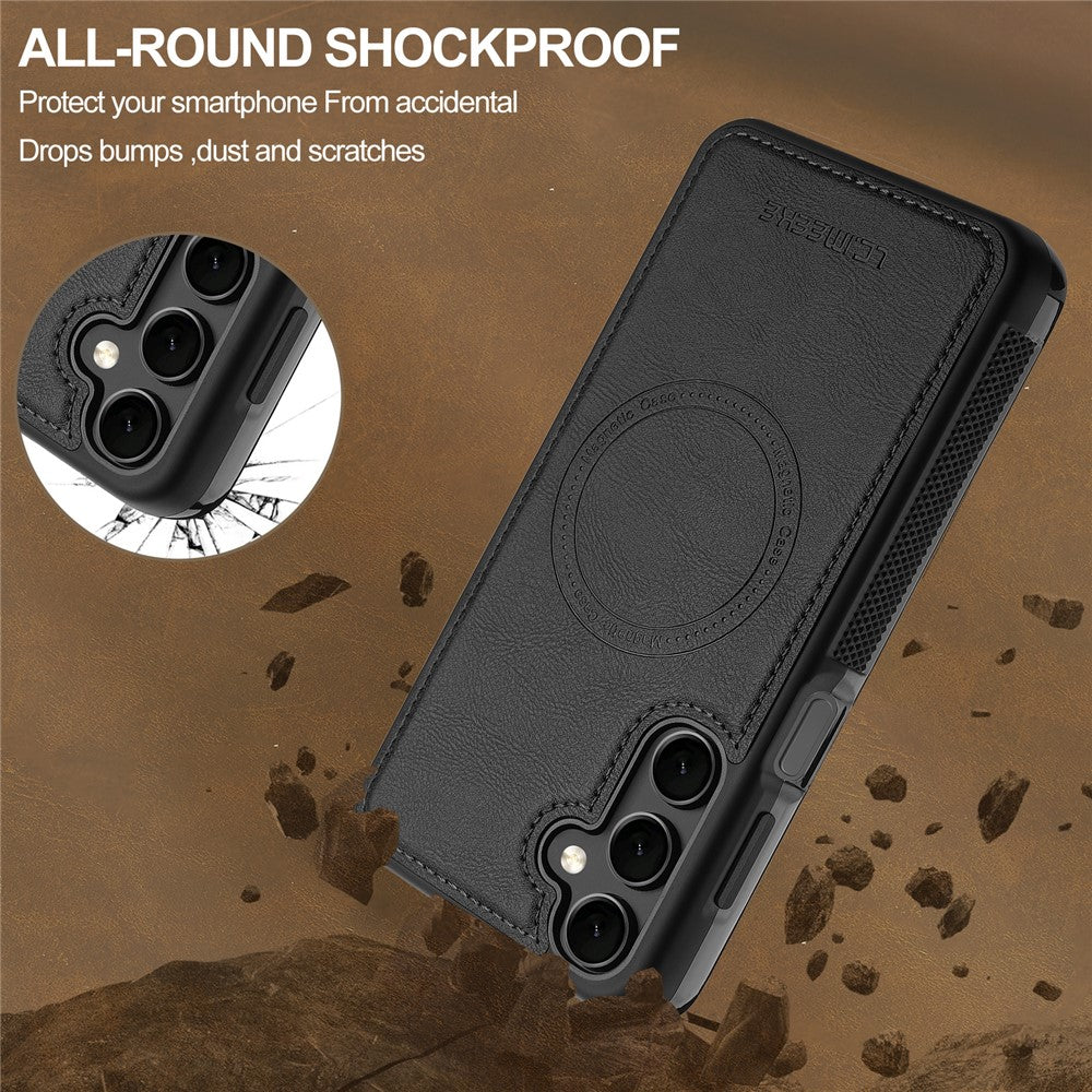 Samsung Galaxy A55 5G Magnetic Phone Case Leather Back Cover with Detachable Card Holder