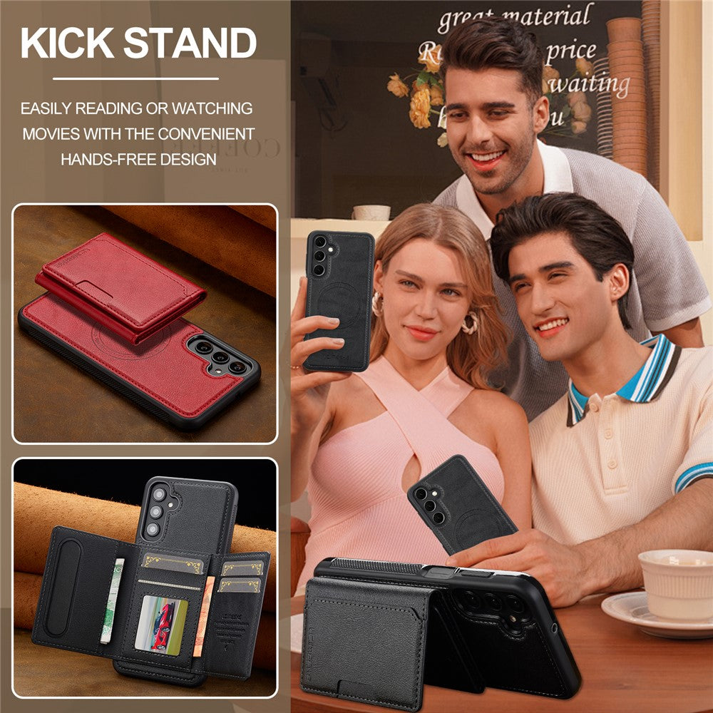 Samsung Galaxy A55 5G Magnetic Phone Case Leather Back Cover with Detachable Card Holder