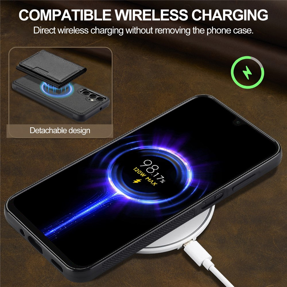 Samsung Galaxy A55 5G Magnetic Phone Case Leather Back Cover with Detachable Card Holder