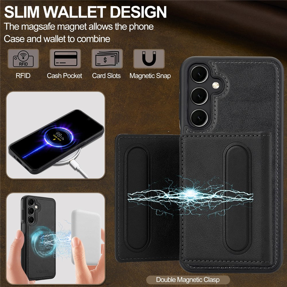Samsung Galaxy A55 5G Magnetic Phone Case Leather Back Cover with Detachable Card Holder