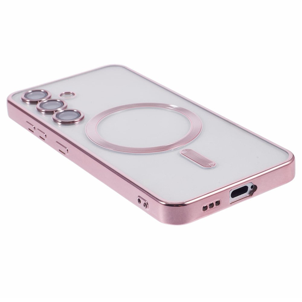 For Samsung Galaxy S24 Case Compatible with MagSafe Electroplated TPU Phone Cover with Lens Film