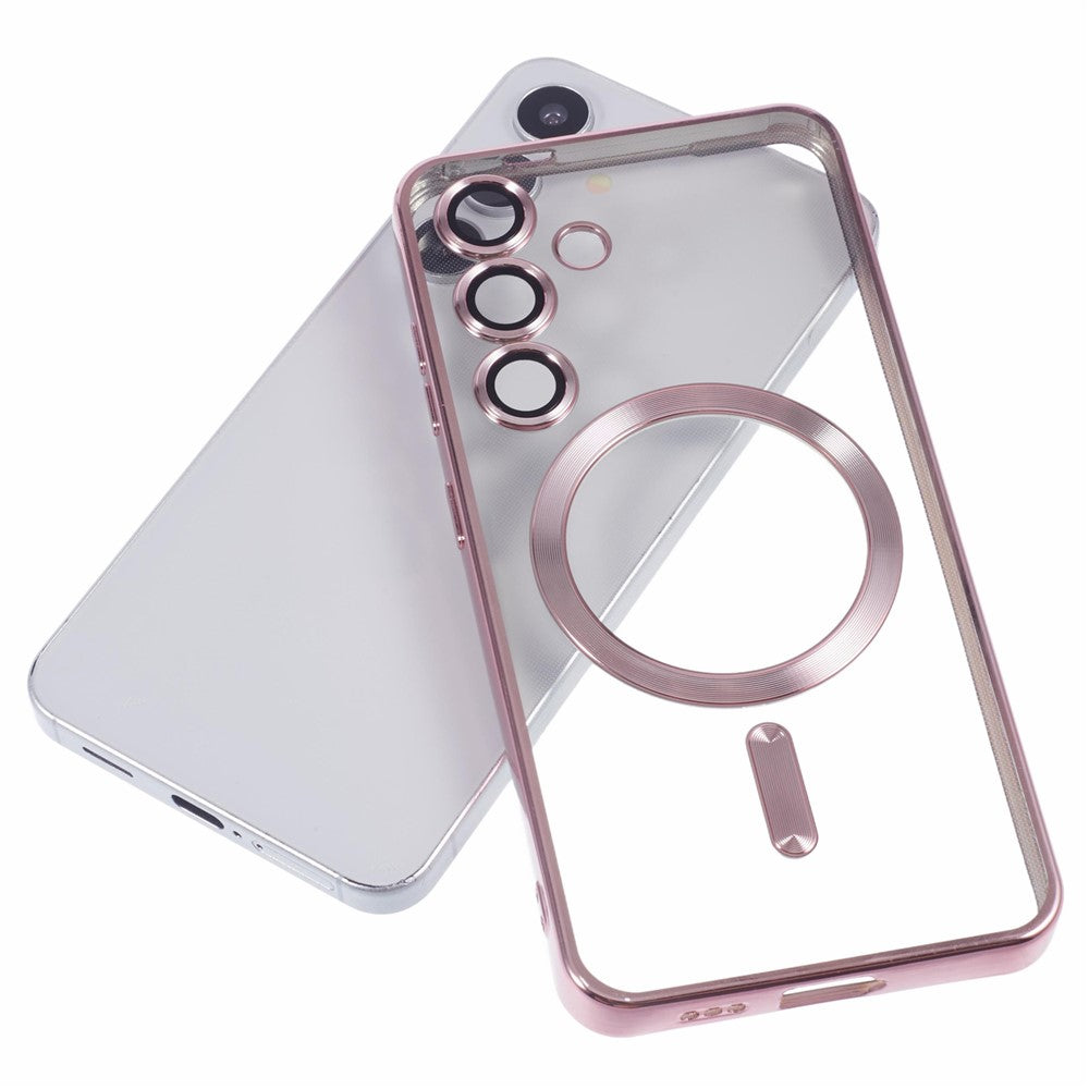 For Samsung Galaxy S25 Case Compatible with MagSafe Electroplated TPU Phone Cover with Lens Film
