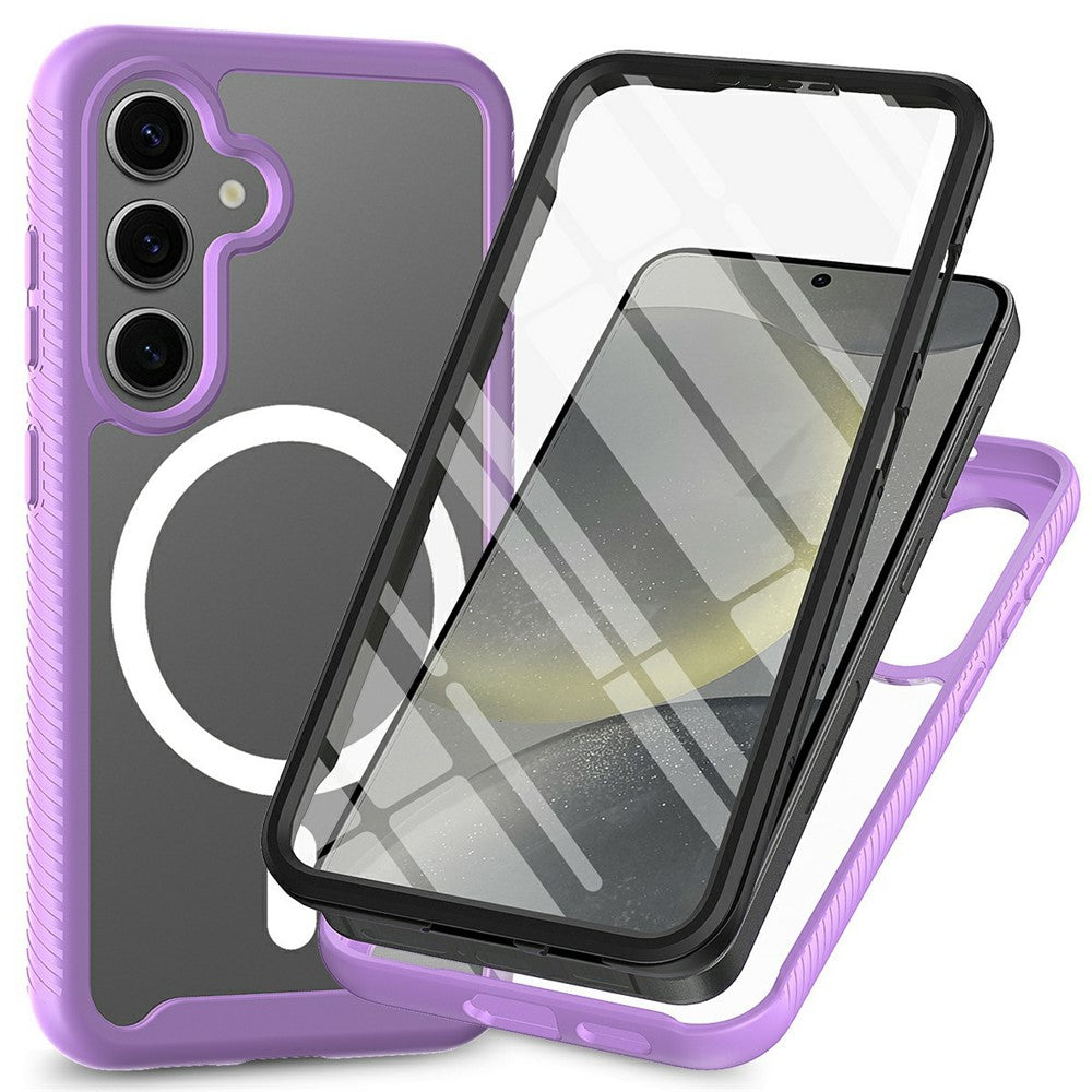 For Samsung Galaxy S25 Magnetic Case PC+TPU Phone Cover with PET Screen Film All-Around Protection