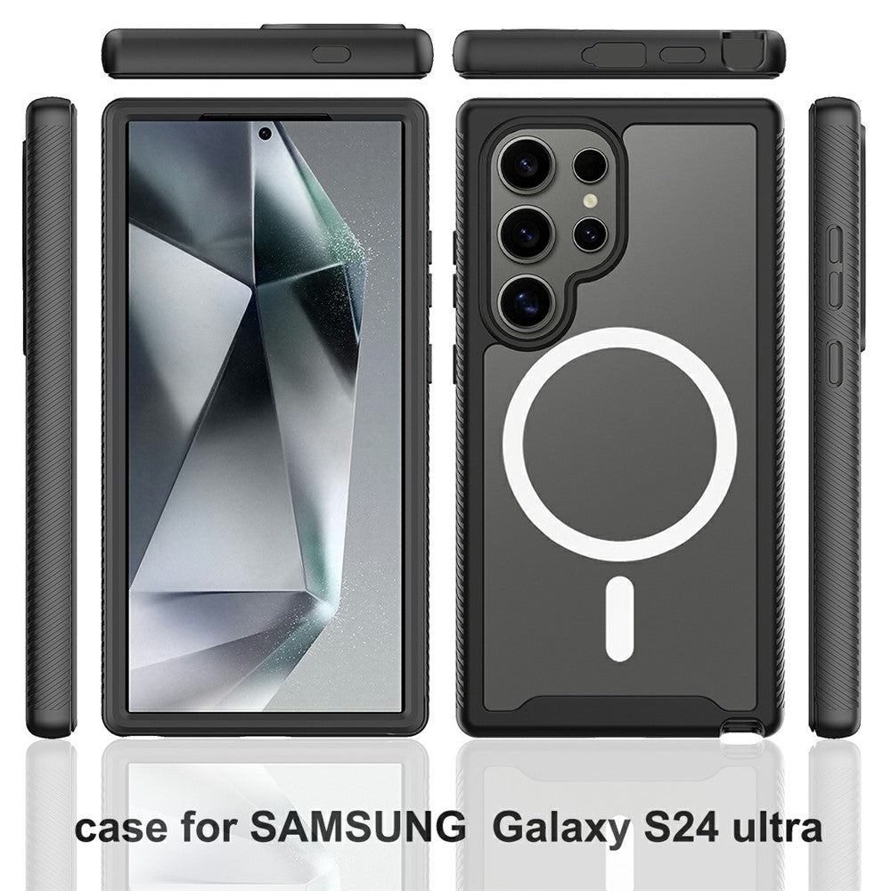 For Samsung Galaxy S24 Ultra Magnetic Case PC+TPU Phone Cover with PET Screen Film All-Around Protection