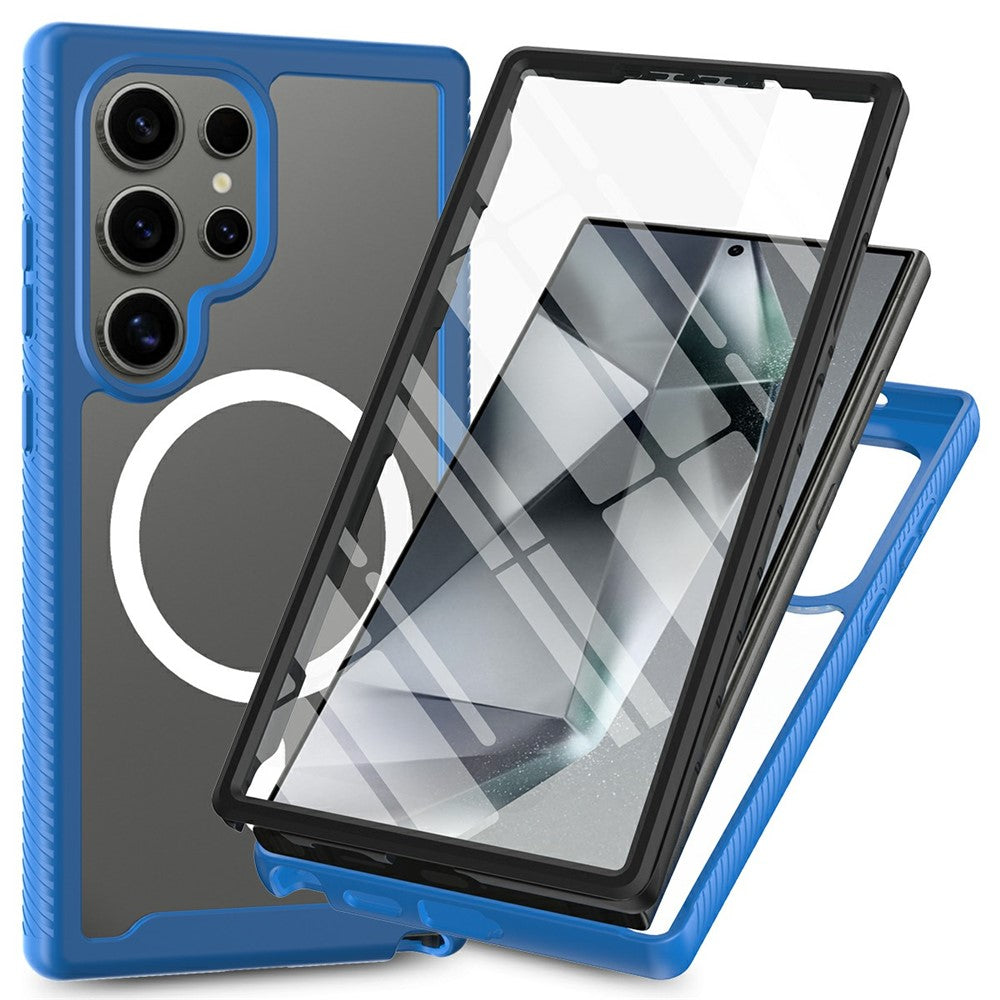 For Samsung Galaxy S24 Ultra Magnetic Case PC+TPU Phone Cover with PET Screen Film All-Around Protection