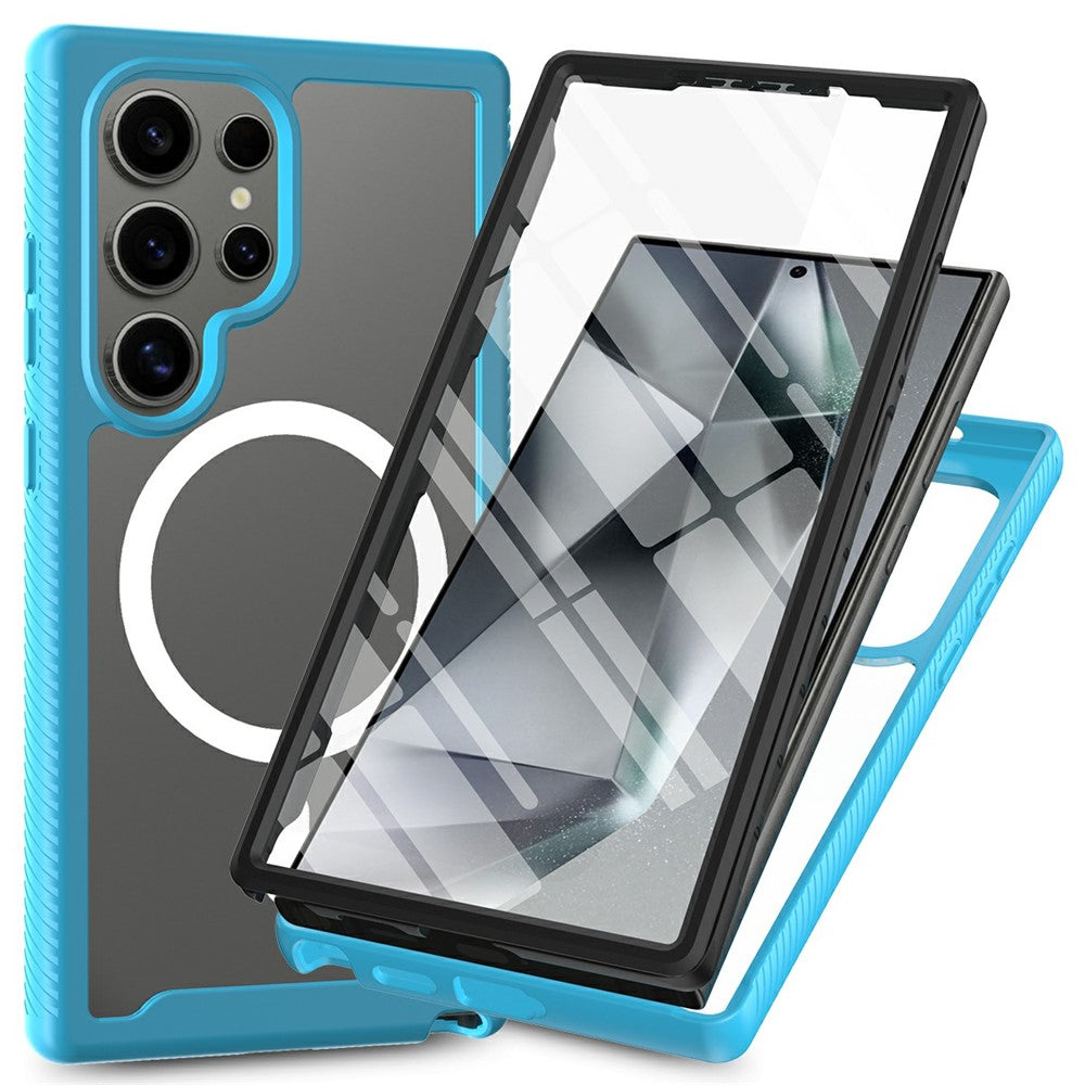 For Samsung Galaxy S24 Ultra Magnetic Case PC+TPU Phone Cover with PET Screen Film All-Around Protection