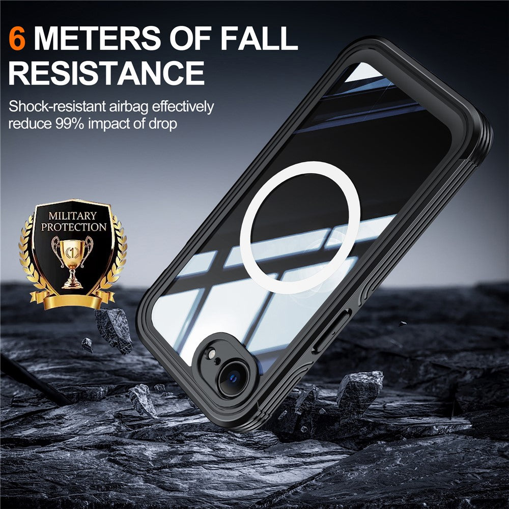 For iPhone 16e Compatible with MagSafe Case PC+TPU Phone Cover with Tempered Glass Screen Film