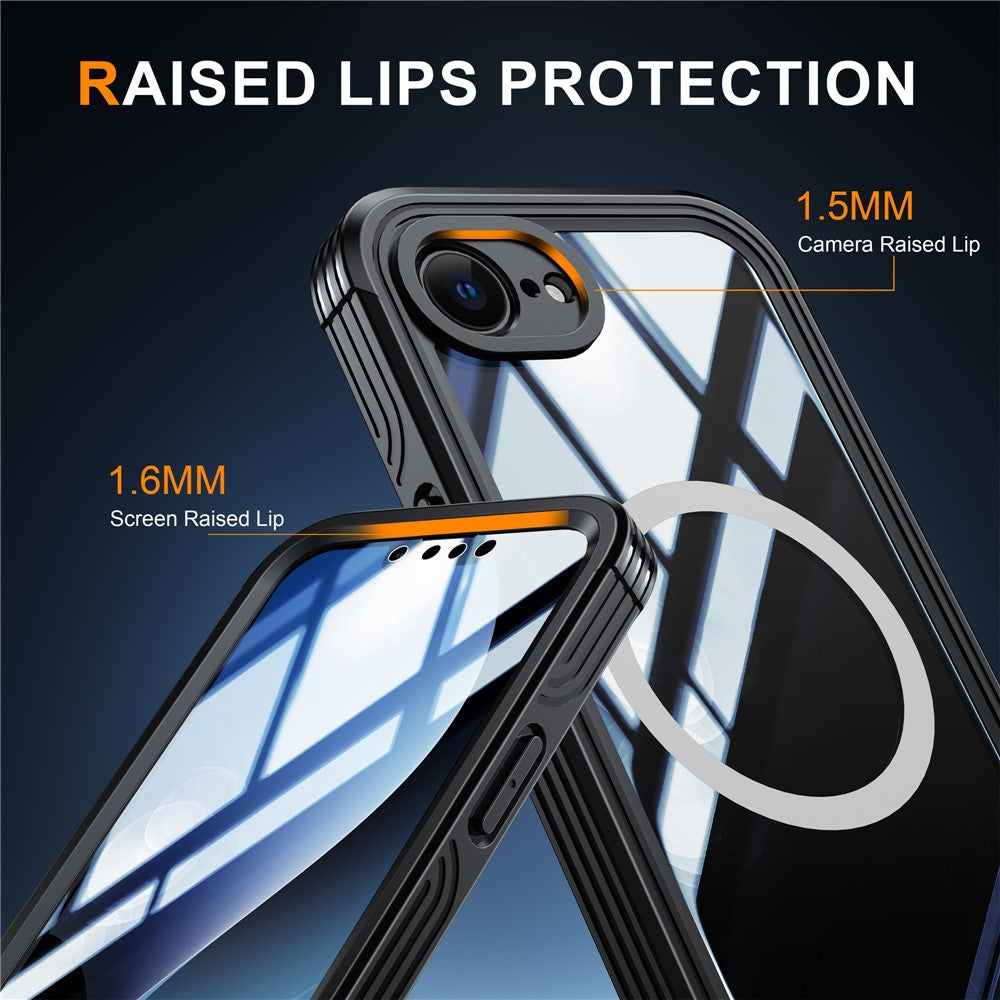 For iPhone 16e Compatible with MagSafe Case PC+TPU Phone Cover with Tempered Glass Screen Film