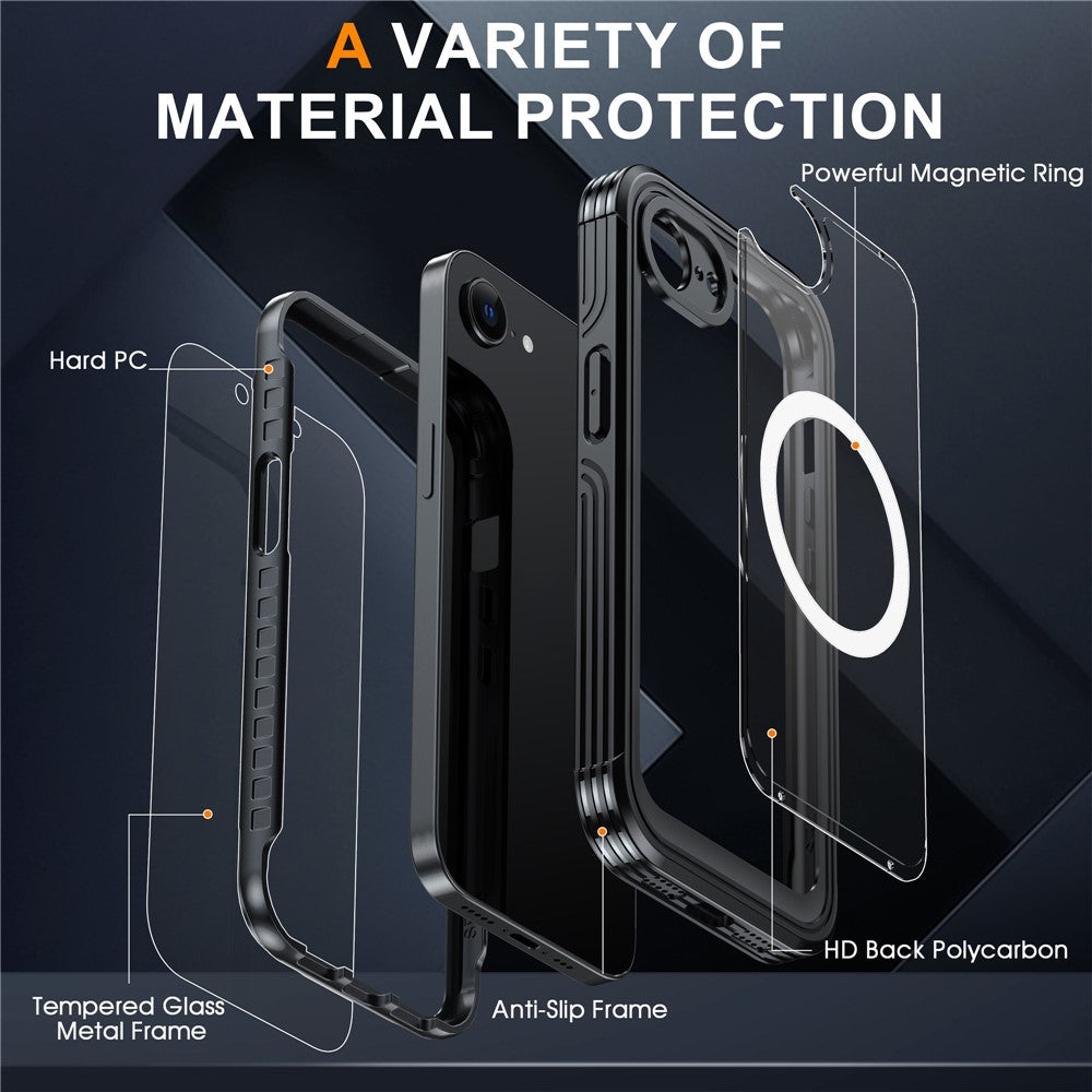 For iPhone 16e Compatible with MagSafe Case PC+TPU Phone Cover with Tempered Glass Screen Film
