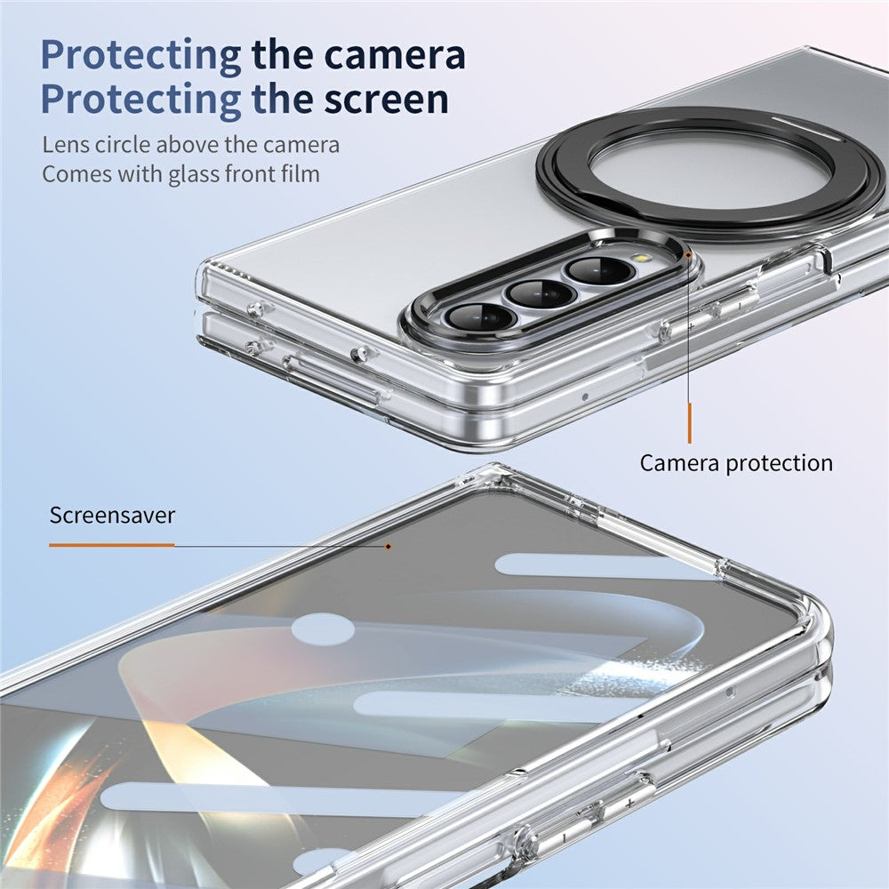 For Samsung Galaxy Z Fold3 5G Case Magnetic Kickstand Clear PC Phone Cover with HD Screen Film