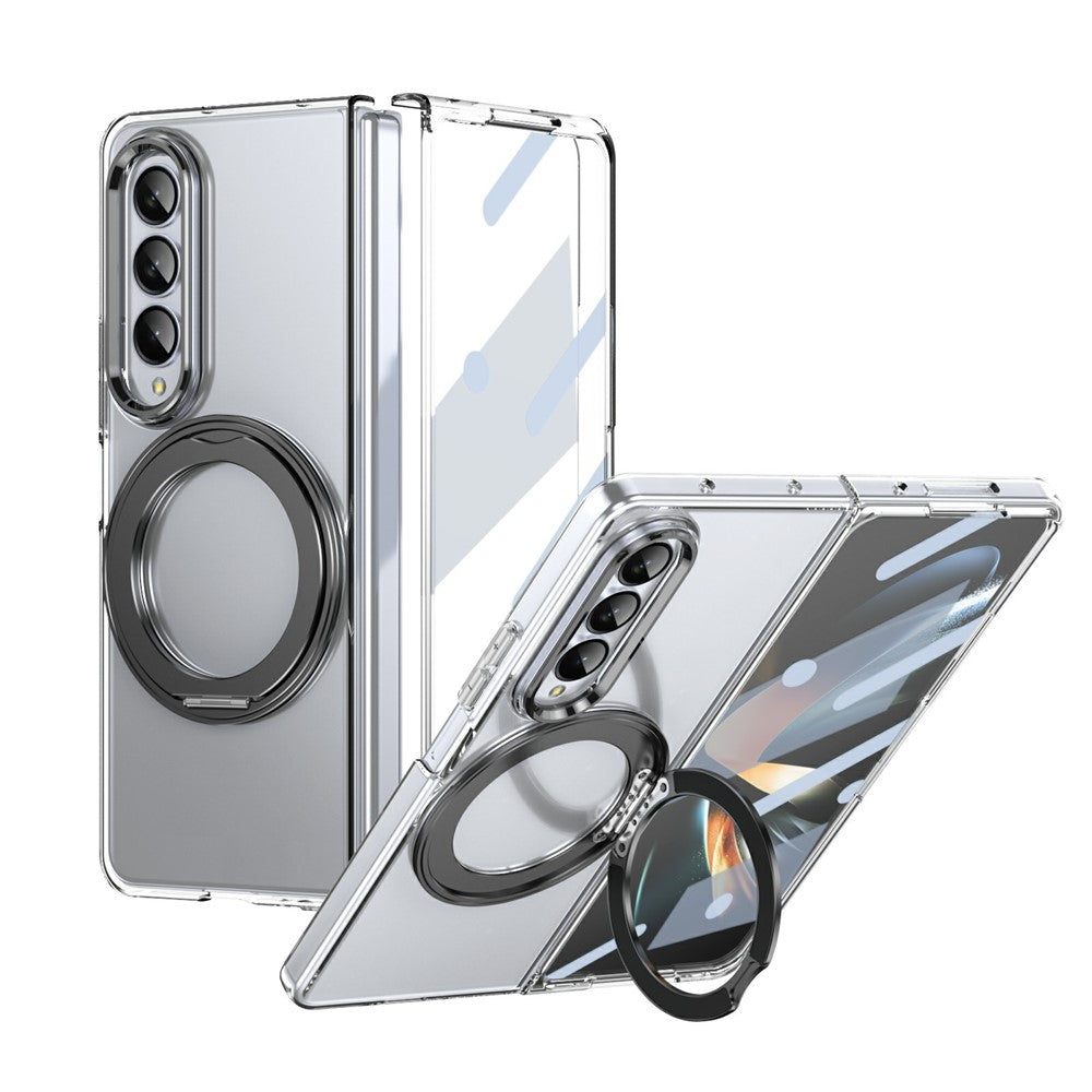 For Samsung Galaxy Z Fold4 5G Case Magnetic Kickstand Clear PC Phone Cover with HD Screen Film