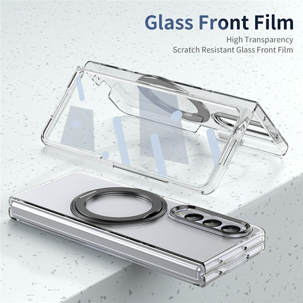 For Samsung Galaxy Z Fold4 5G Case Magnetic Kickstand Clear PC Phone Cover with HD Screen Film