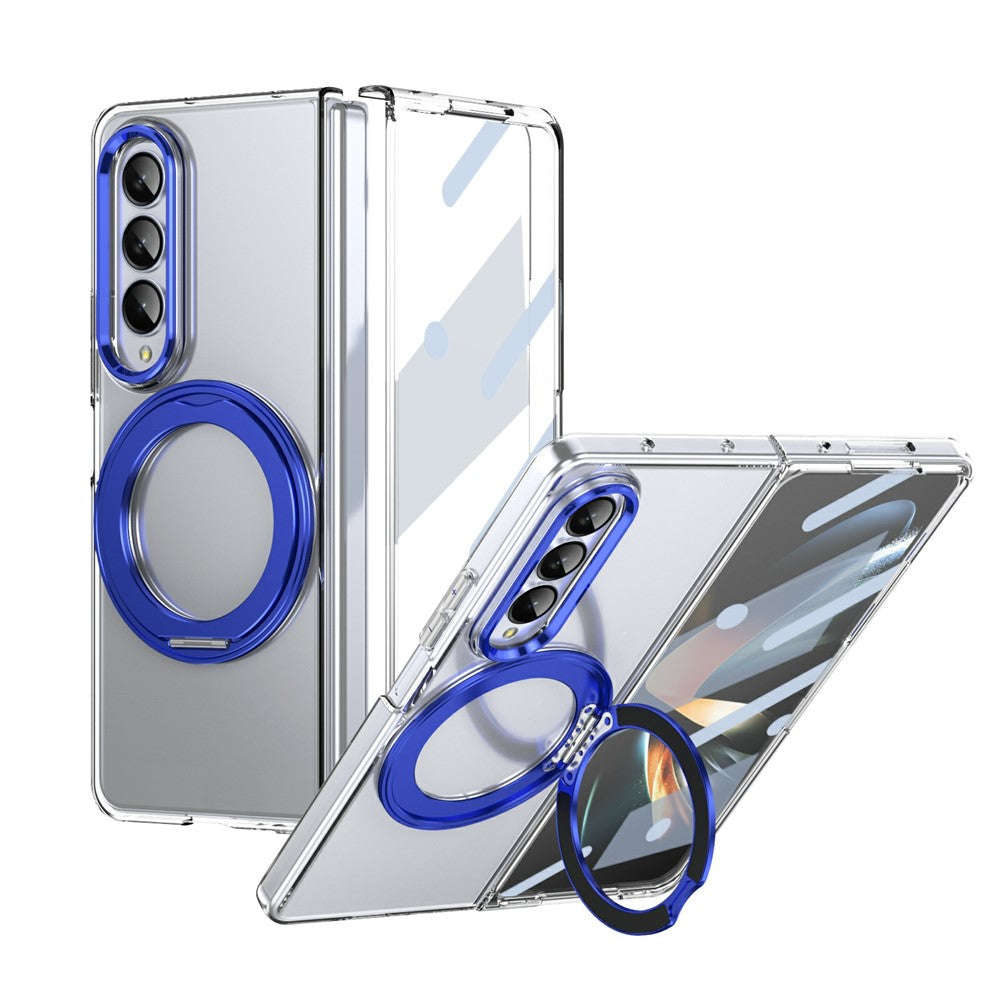 For Samsung Galaxy Z Fold4 5G Case Magnetic Kickstand Clear PC Phone Cover with HD Screen Film