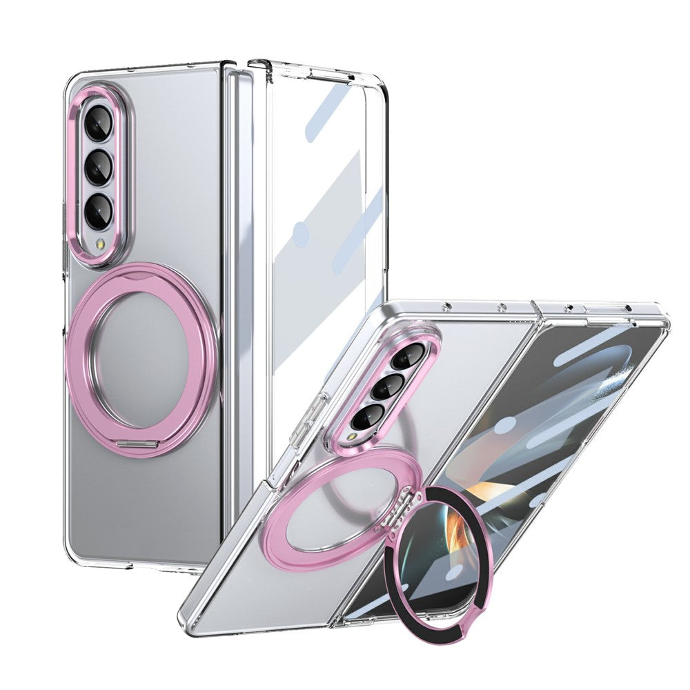 For Samsung Galaxy Z Fold4 5G Case Magnetic Kickstand Clear PC Phone Cover with HD Screen Film