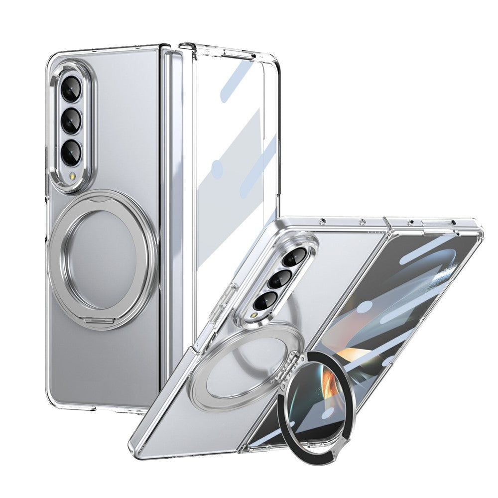 For Samsung Galaxy Z Fold4 5G Case Magnetic Kickstand Clear PC Phone Cover with HD Screen Film