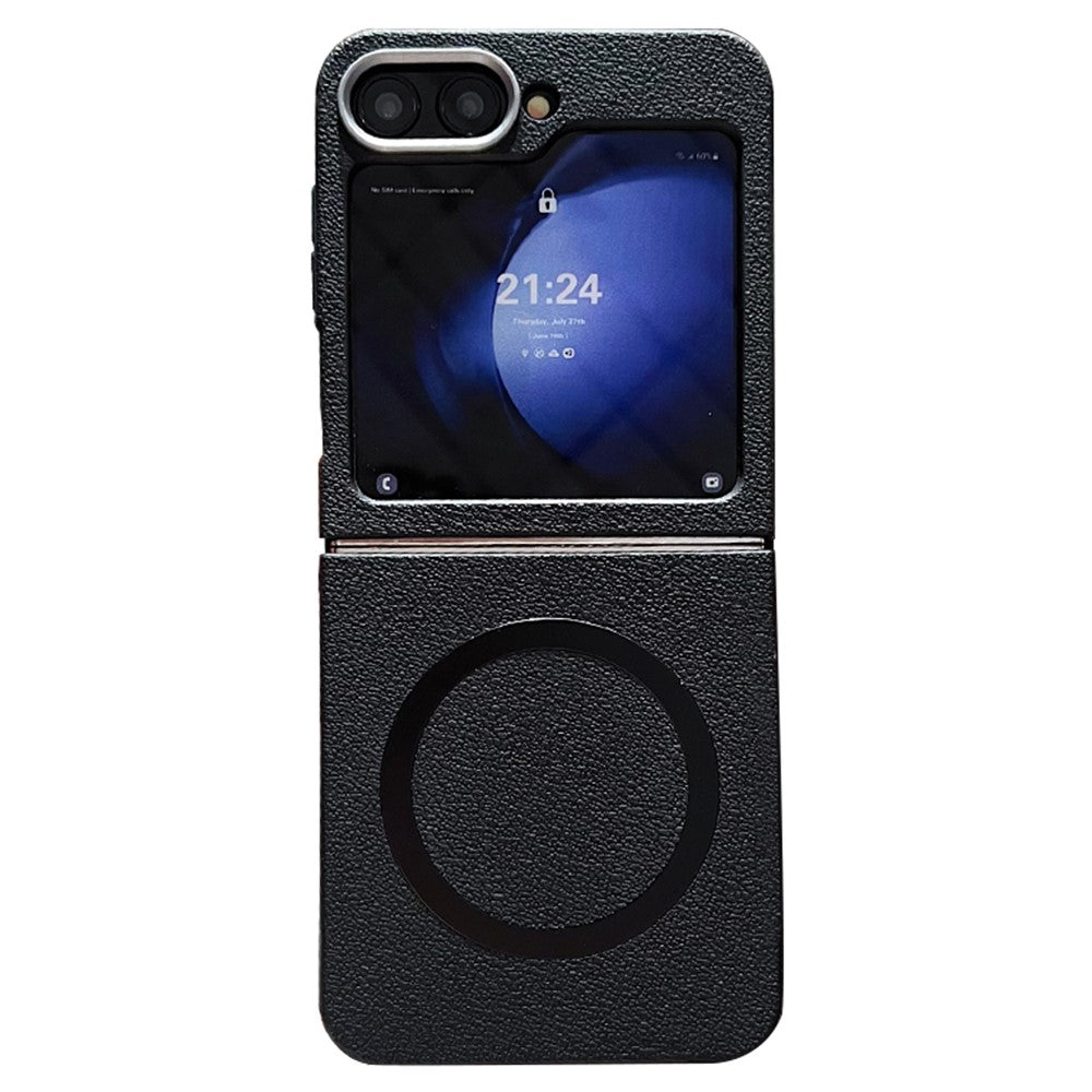 Samsung Galaxy Z Flip7 FE 5G / Z Flip6 5G Phone Cases Leather Texture TPU Back Cover Support Wireless Charging