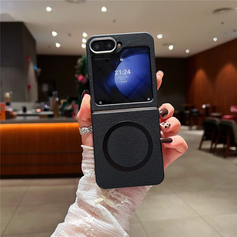 Samsung Galaxy Z Flip7 FE 5G / Z Flip6 5G Phone Cases Leather Texture TPU Back Cover Support Wireless Charging